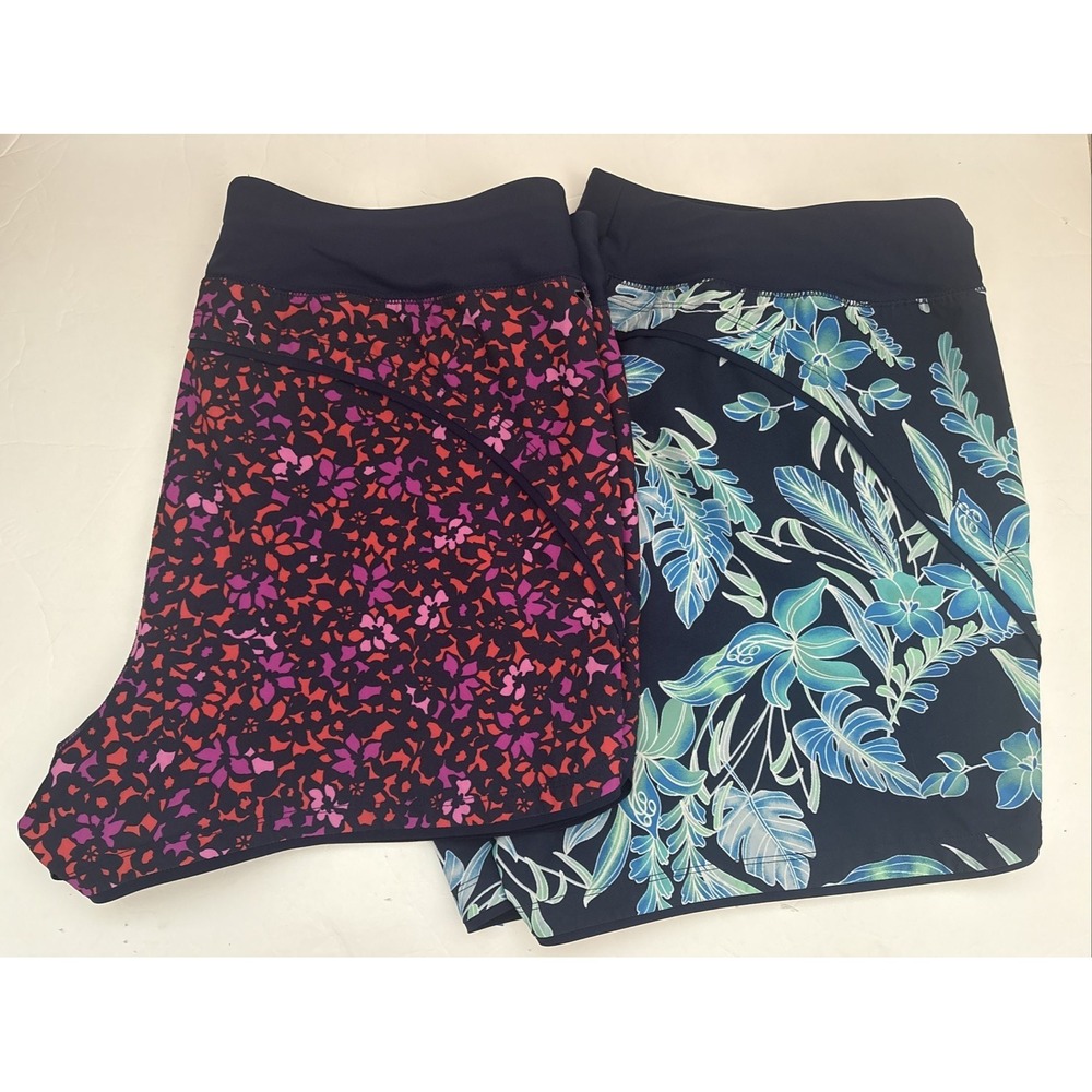 Lands End Beach Shorts LOT OF 2 Women's Blue Pink Kayaking Summer Sz 14